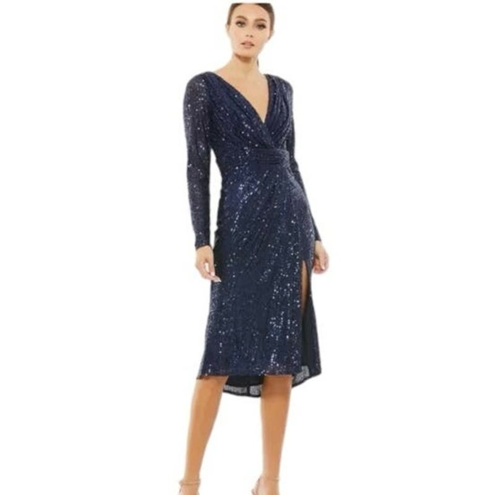Ieena for Mac Dugall LONG SLEEVE SEQUINED MIDI DRESS Size 16 NWOT